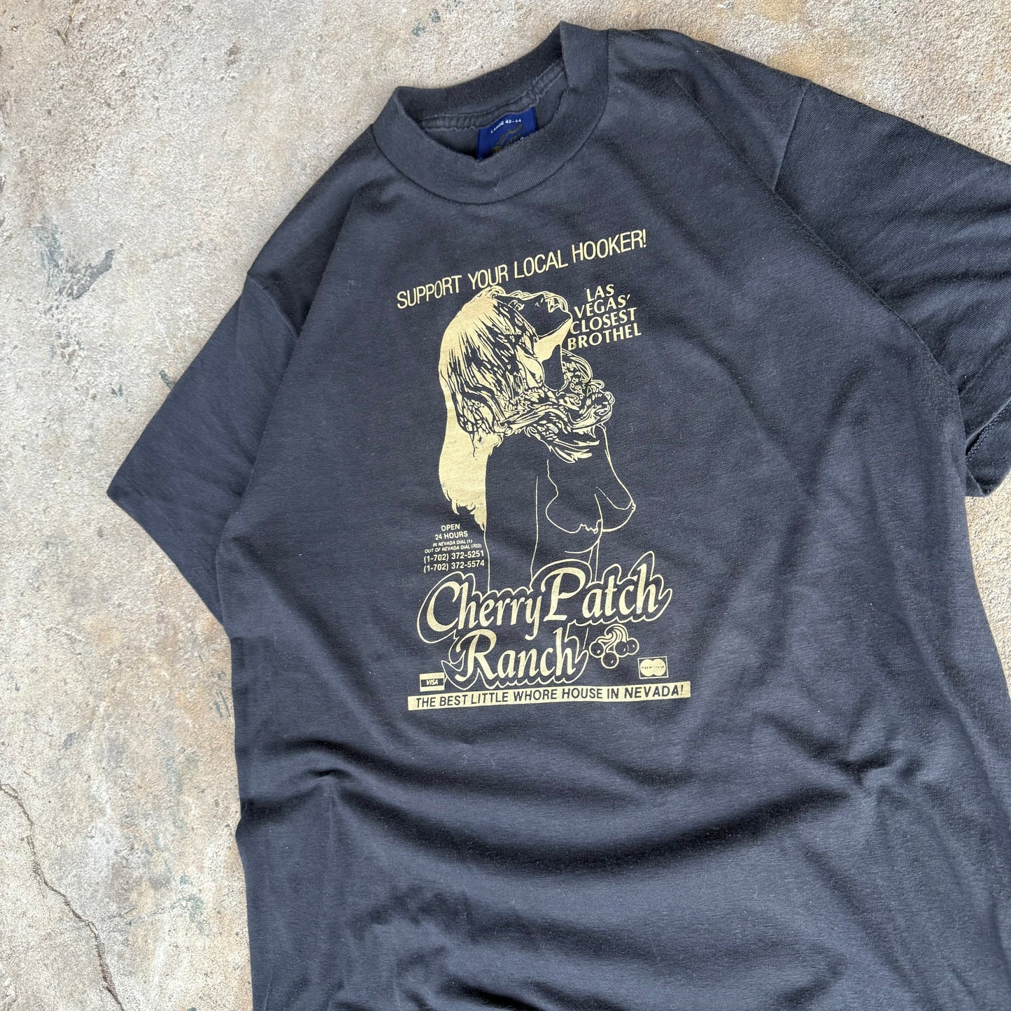 80’s Support Your Local Hooker! Cherry Patch Ranch Las Vegas Brothel Shirt Size L
