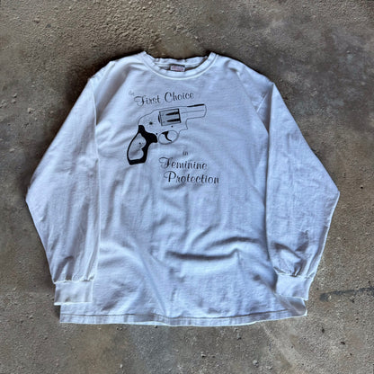 Late 90’s “The First Choice in Feminine Protection” Gun LongSleeve Shirt Size L