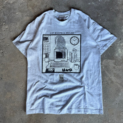 90’s Stuart Katt “Cat wants a mouse” Cat Art Tech Shirt Size L
