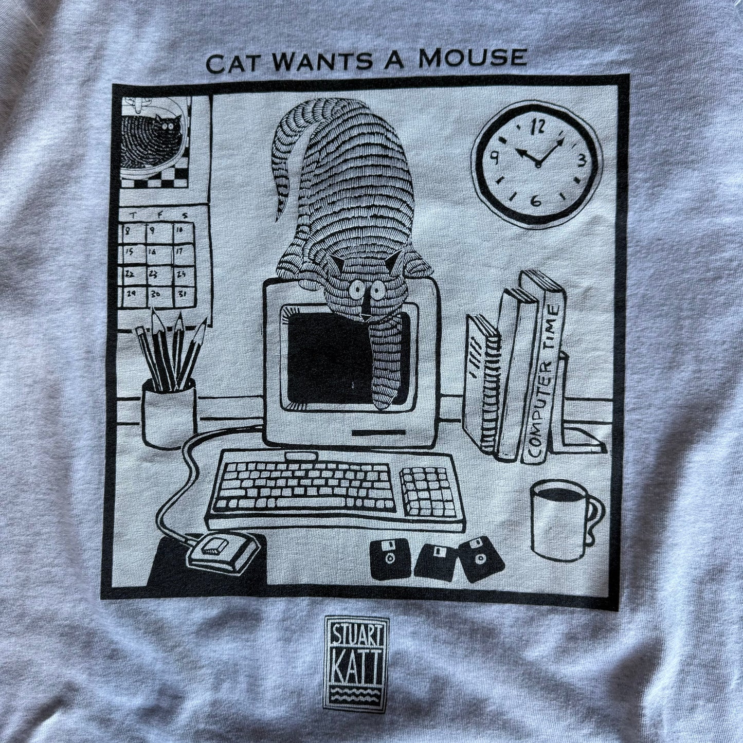 90’s Stuart Katt “Cat wants a mouse” Cat Art Tech Shirt Size L