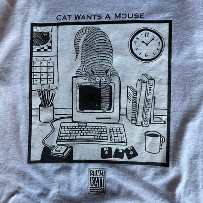 90’s Stuart Katt “Cat wants a mouse” Cat Art Tech Shirt Size L