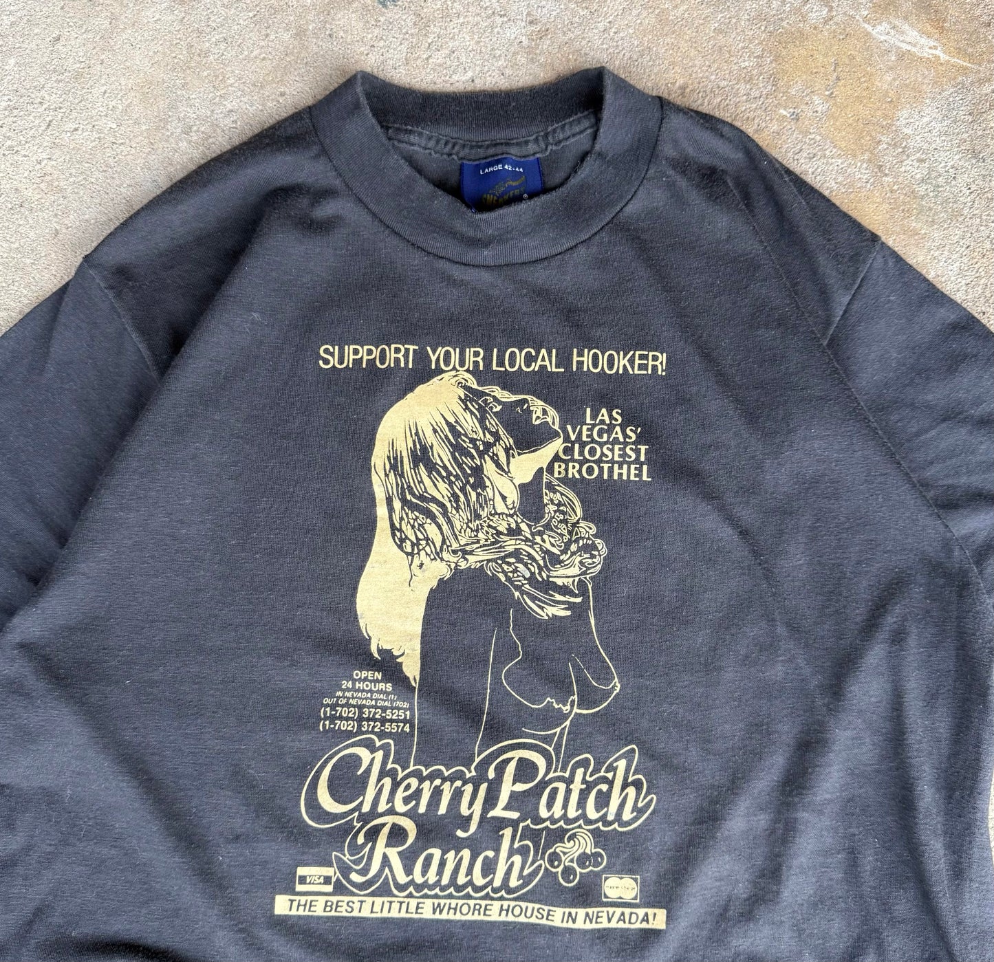 80’s Support Your Local Hooker! Cherry Patch Ranch Las Vegas Brothel Shirt Size L
