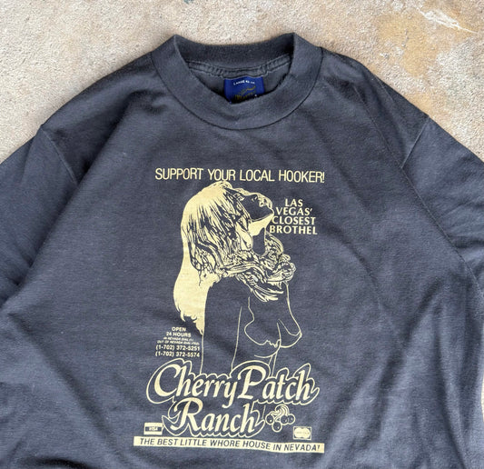 80’s Support Your Local Hooker! Cherry Patch Ranch Las Vegas Brothel Shirt Size L