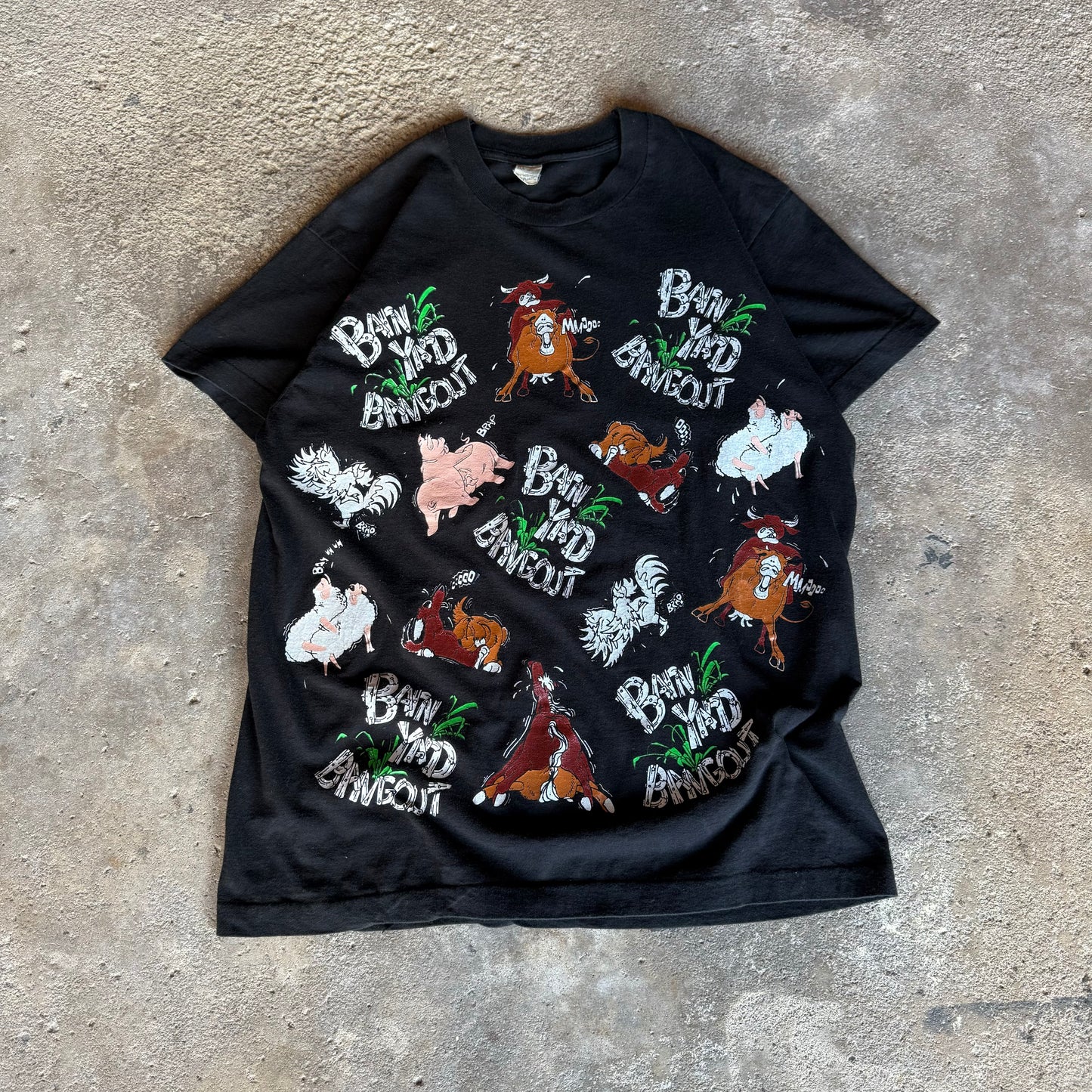 90’s Barnyard Bangout Farm Animal Sex All Over Print Shirt Size XL