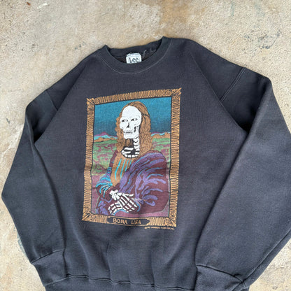 90’s Mona Lisa “Bona Lisa” Skeleton Parody Art Crewneck Sweatshirt Size L