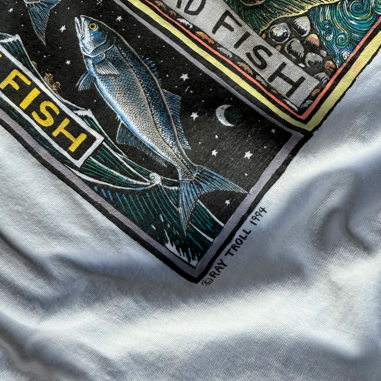 90’s Ray Troll “One Fish Two Fish Dead Fish Blue Fish” Dr. Seuss Parody Shirt Size XL