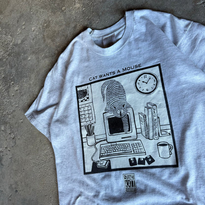 90’s Stuart Katt “Cat wants a mouse” Cat Art Tech Shirt Size L