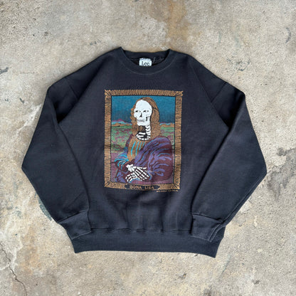 90’s Mona Lisa “Bona Lisa” Skeleton Parody Art Crewneck Sweatshirt Size L