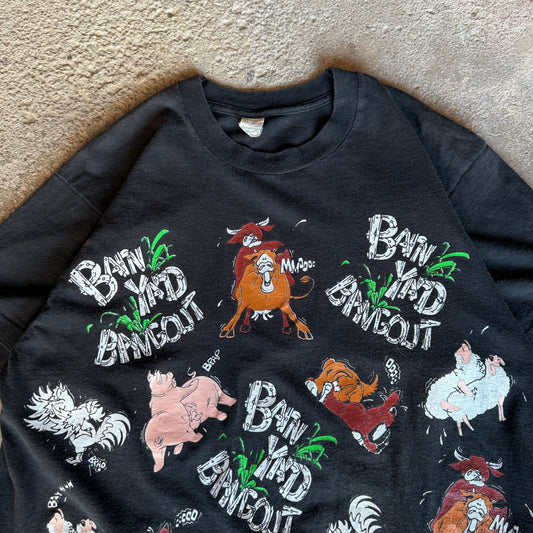 90’s Barnyard Bangout Farm Animal Sex All Over Print Shirt Size XL