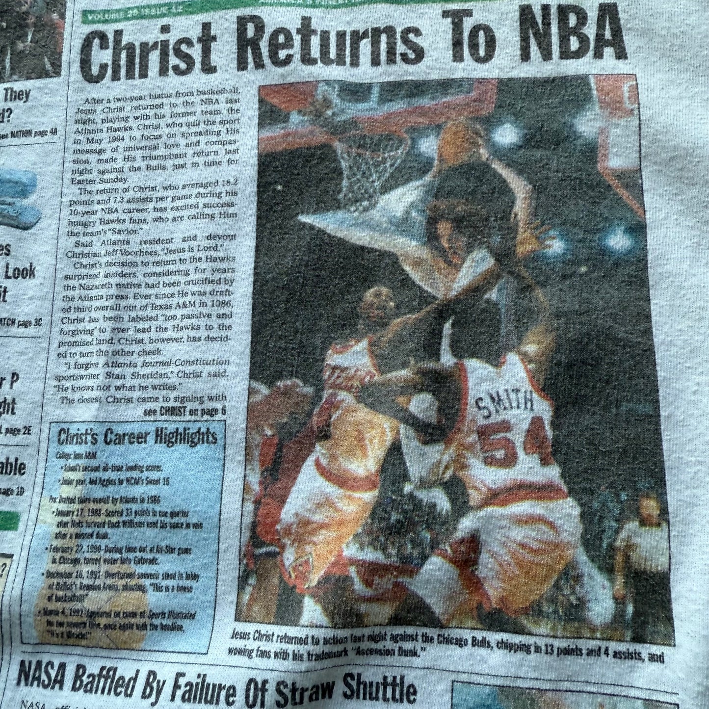 Late 90’s Then Onion “Christ Returns To NBA” News Paper Tee