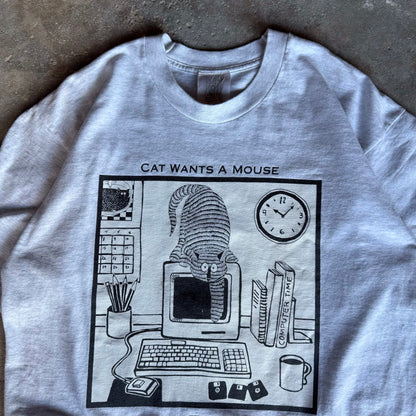 90’s Stuart Katt “Cat wants a mouse” Cat Art Tech Shirt Size L