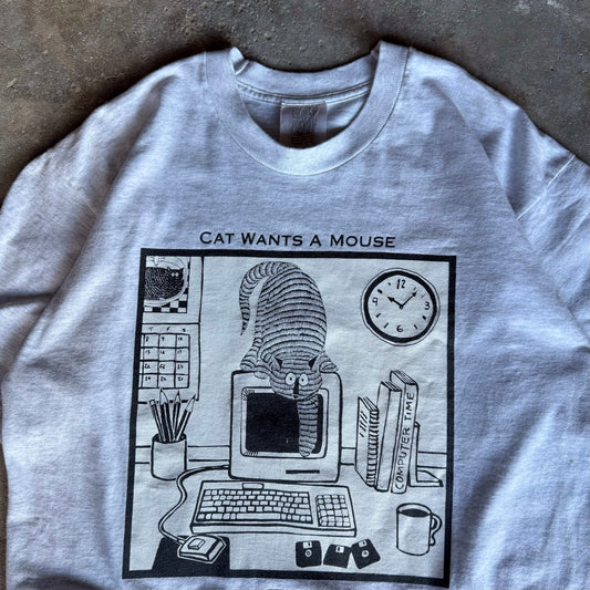 90’s Stuart Katt “Cat wants a mouse” Cat Art Tech Shirt Size L