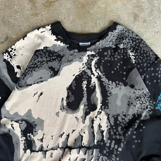 Late 90’s Liquid Blue Chris Pinkerton Big Print Skull AOP Shirt Size XL